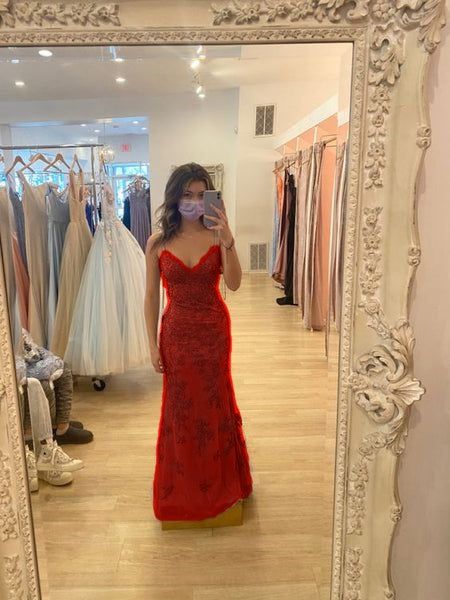 Plunge V Applique Satin Sleeveless Lace Up Long Prom Dresses