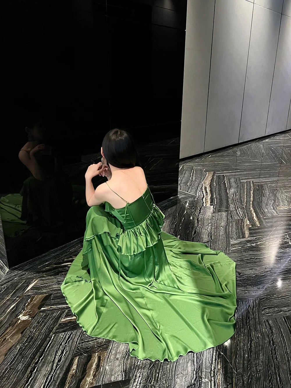 Elegant Sapphire Blue Spaghetti Strap Simple Satin V-Neck A-Line Party Dress