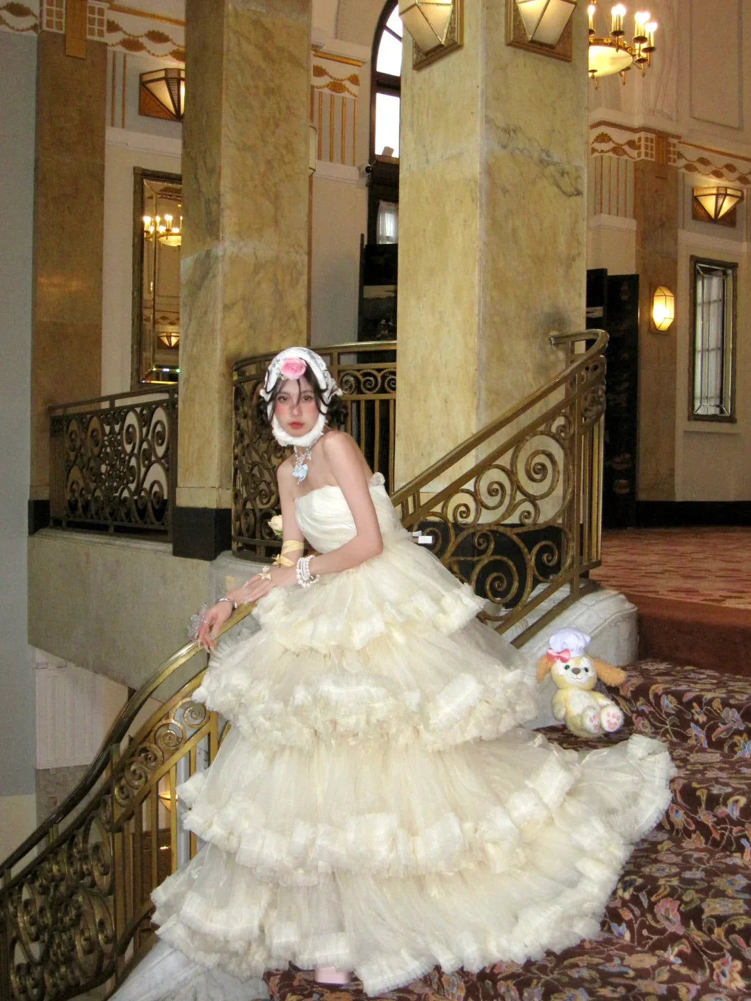Princess A Line Strapless Layered Ivory Tulle Long Party Dress