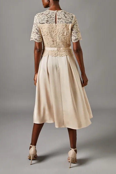 Lace And Crepe Full Skirted Midi Mother Of The Bride Outfits Dress