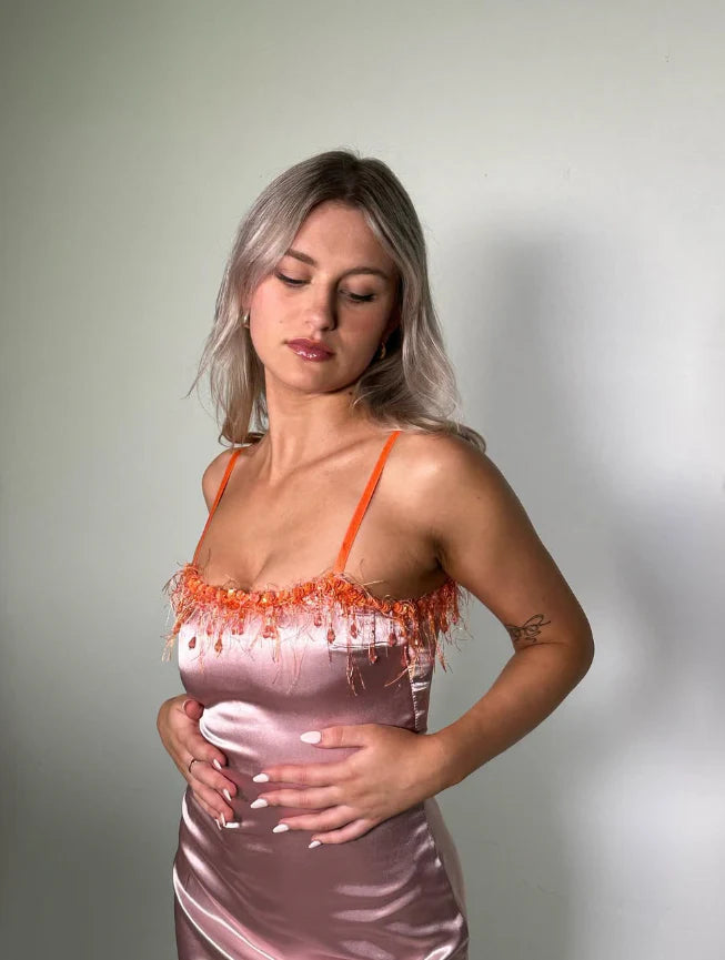 Sheath Spaghetti Strap Beaded Satin Short Homecoming Dress Cute Birthday Dress