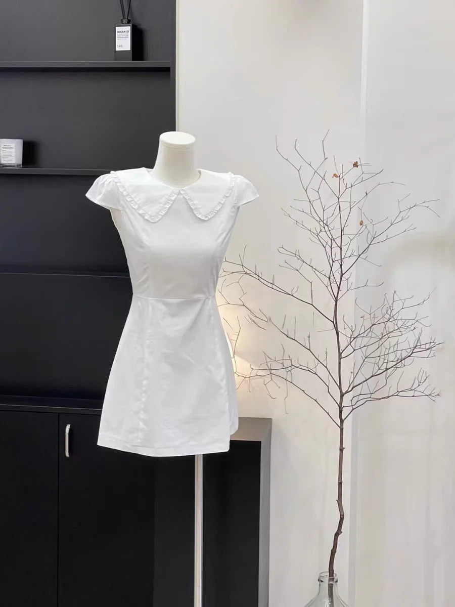 Doll Collar Sleeveless Cotton White Short Cute A Line Women's Holiday Homecoming Dresses