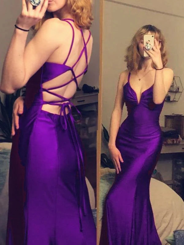 mermaid long V-neck backless slim shoulder strap slim evening gown