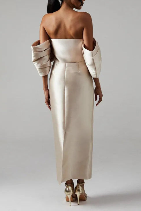 Full of charm Detachable Shrug Slim-fit Twill Off Shoulder Bridesmaid Dress