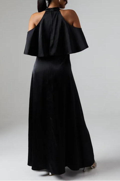 Debut London by Coast Halterneck Cold Shoulder Satin Bridesmaids Maxi Dress