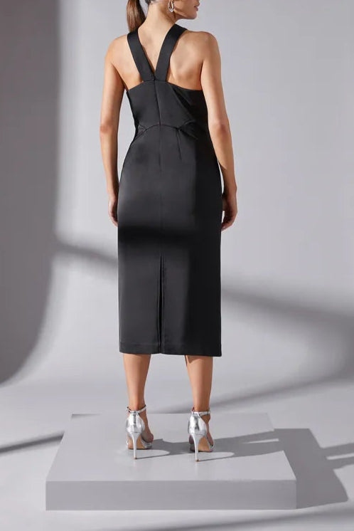 Embellished Satin Crepe Halterneck Midi Mother Of The Bride Outfits Dress