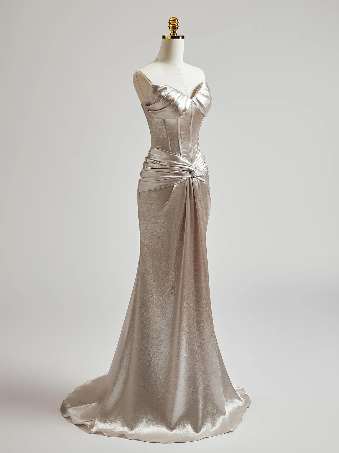 Silver Off Slim-fit Shoulder Prom Dress with Cris Cross on Waist