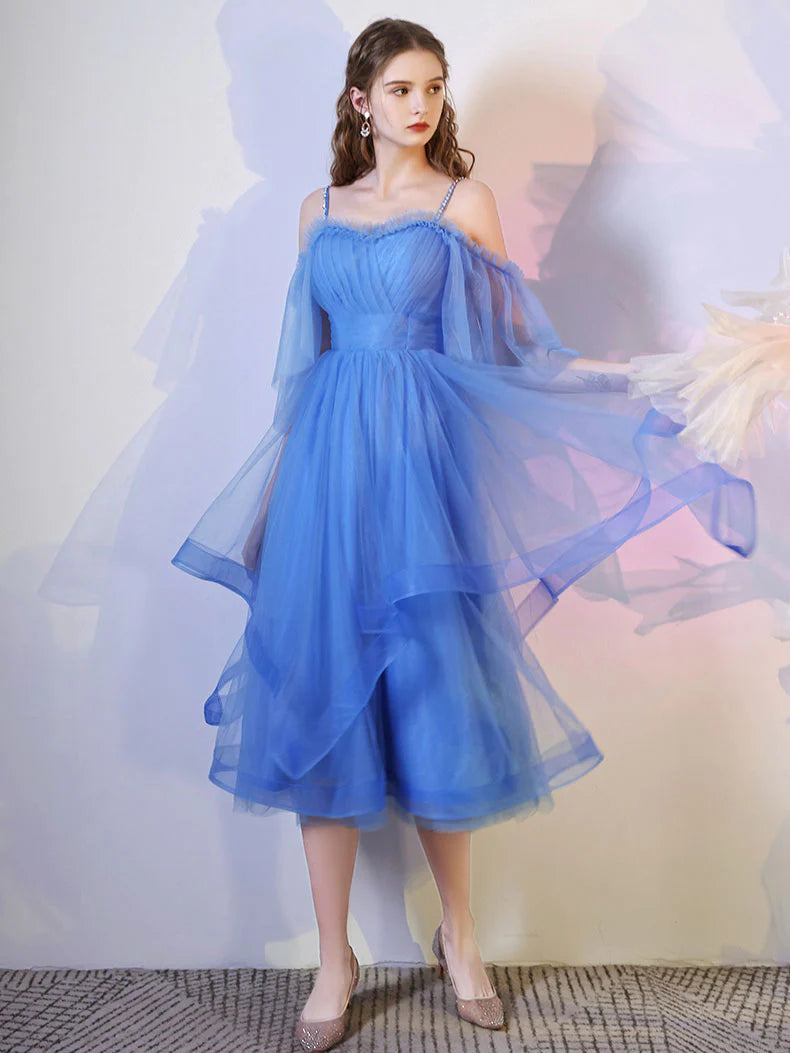 Simple Blue Tulle Short Prom Dress, Puffy Full of charm Homecoming Dress