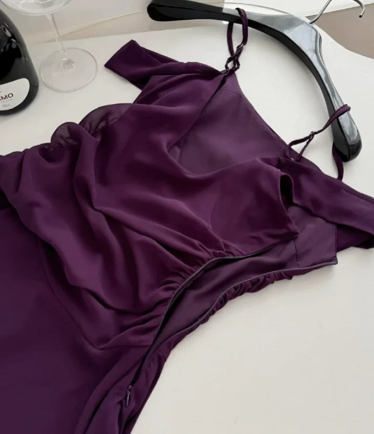 Cute A Line Straps Grape Purple Chiffon Short Homecoming Dress
