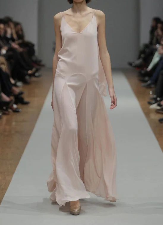 Simple Light Pink A Line Spaghetti Strap Chiffon Long Prom Dress