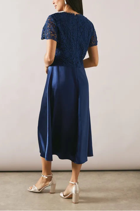 Lace Overlay Full Skirt Midi Mother Of The Bride Outfits Dress