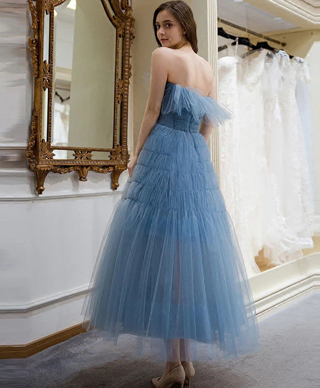 Cute Blue Tulle Short Prom Dress Retract Your Waist Homecoming Dress
