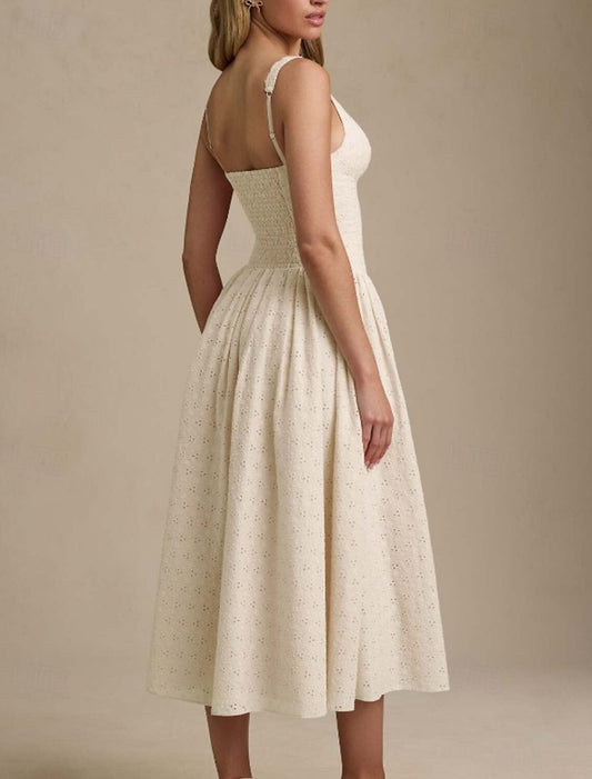 Women's Midi Dress White Dress Graduation Dress Elegant Fashion Outdoor Vacation Party Dress