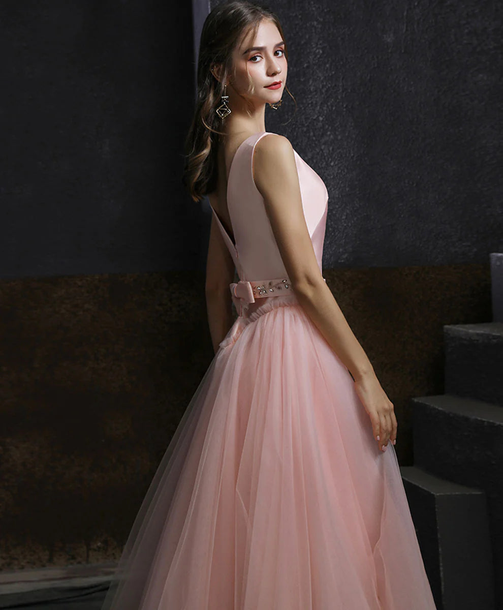 Aline Round Neck Tulle Short Pink Prom Dress, Top-quality fabric Exquisite tailoring Bridesmaid Dress