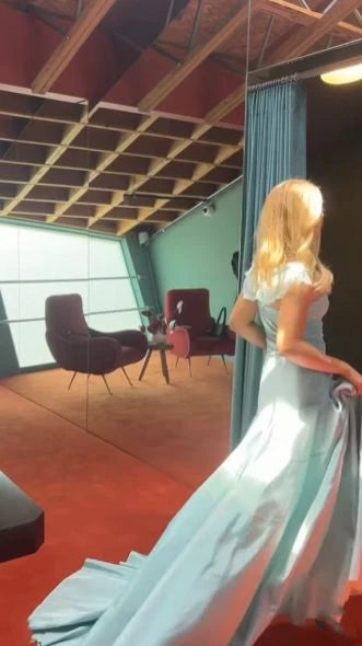 Retro Style A Line Off the Shoulder Blue Satin Long Party Dress