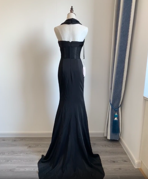 Square Neck Mermaid Beaded Long Prom Dresses Elegant Black Formal Evening Dress