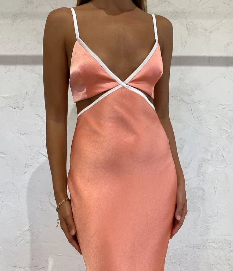 Spaghetti Strap Orange Satin Long Prom Dress Simple Sheath Evening Dress