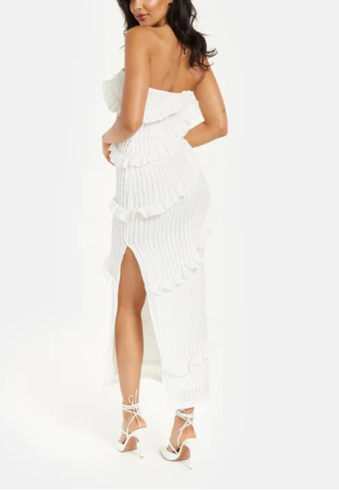 Liquorish Diagonal Friled Slit Detail Jersey Bridesmaids Dress In White