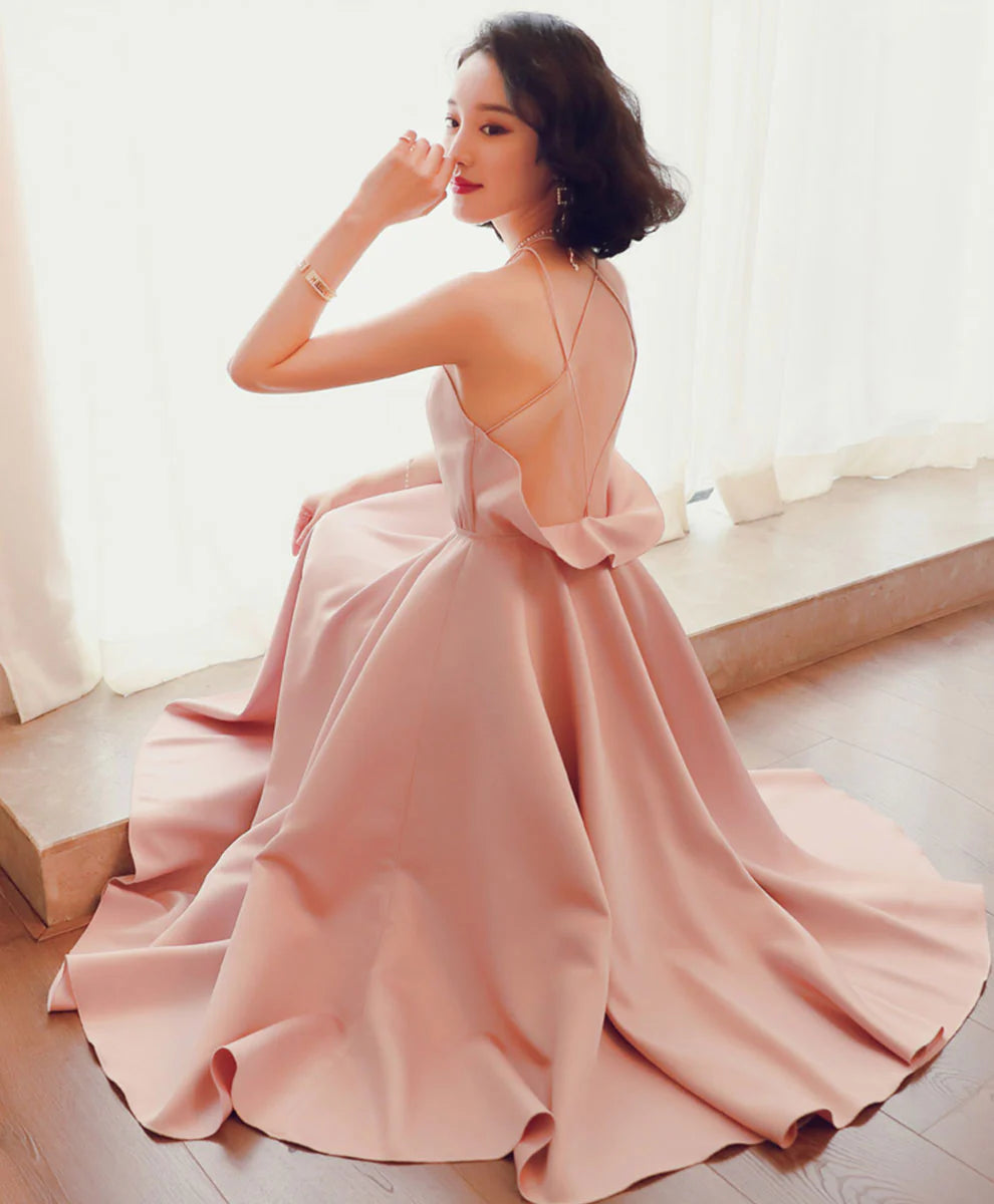 Pink Satin Backless Short Prom Dress Unique design Homecoming Dress