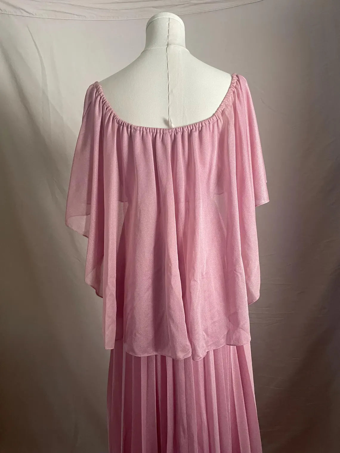 Pink Chiffon 70s Dress Vintage Formal maxi disco pleated Unique design Prom Dress