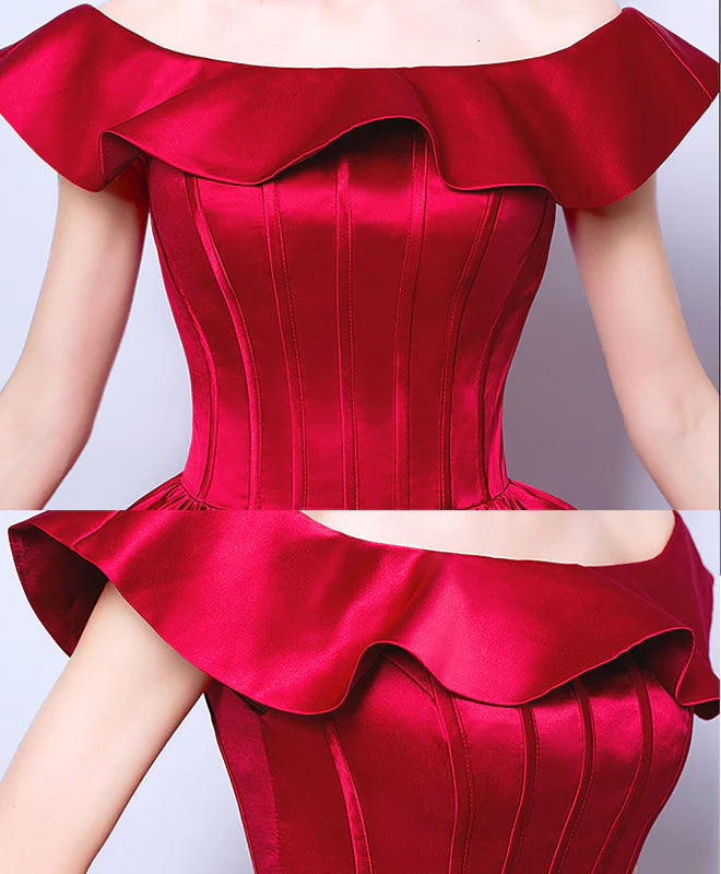 Burgundy Satin Short Prom Dress, Exquisite tailoring Retract Your Waist Evening Dress