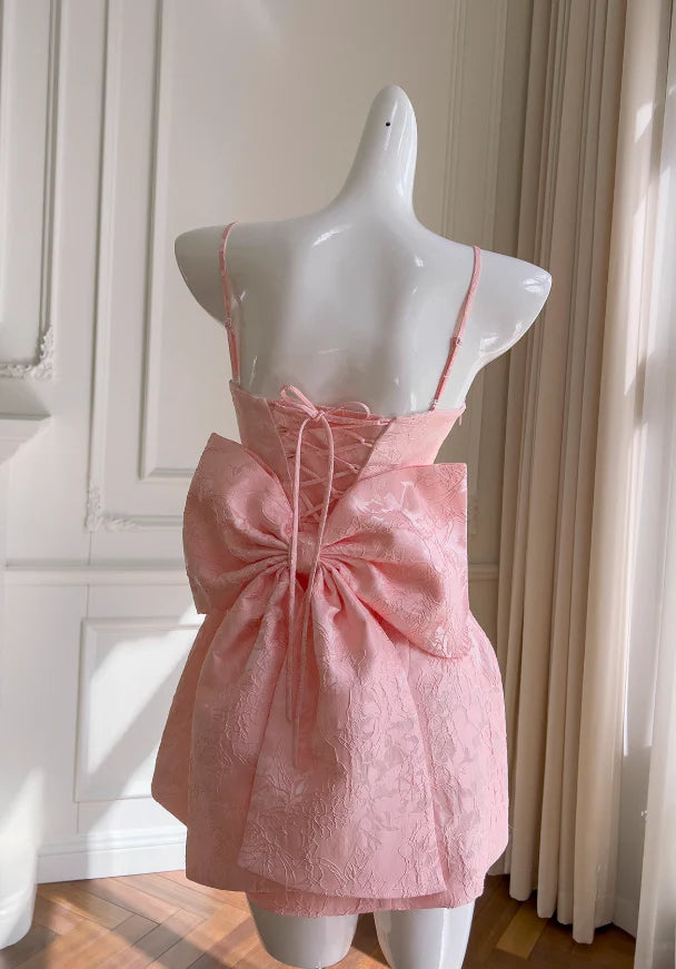 Pink Sweet Spaghetti Strap A-Line Short Retract Your Waist Prom Dress