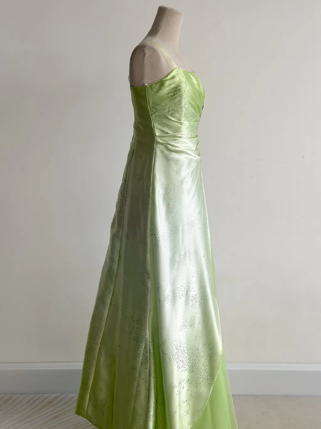 Green Square Neck A-Line Satin Sequins Prom Dresses Vintage Tulle Fairytale Party Dress