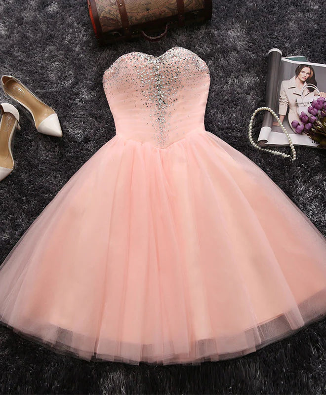 Pink A Line Sweetheart Neck Short Prom Dress Retract Your Waist Homecoming Dresses