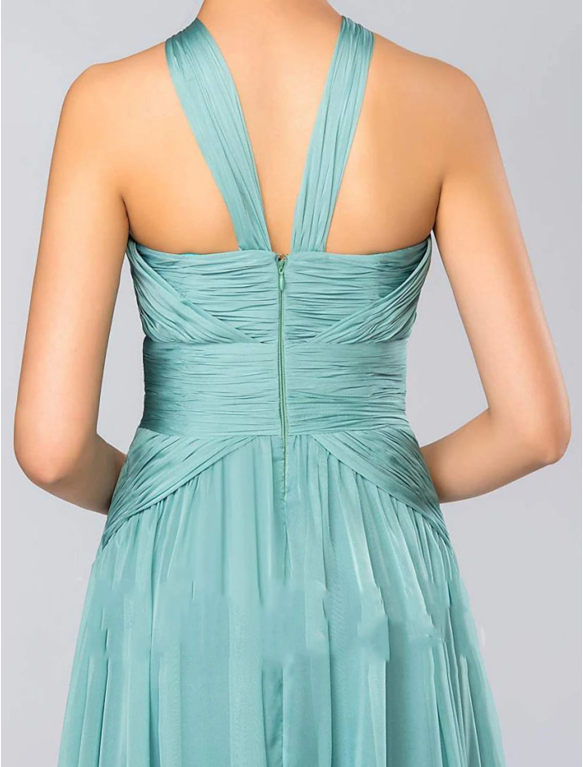 A-Line Bridesmaid Dress Sleeveless Halter Neck Elegant Floor Length Chiffon with Pleats