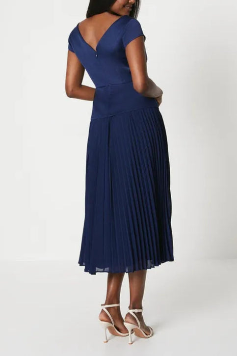 Pleated Skirt Overlay Bodice Midi Mother Of The Bride Outfits Dress