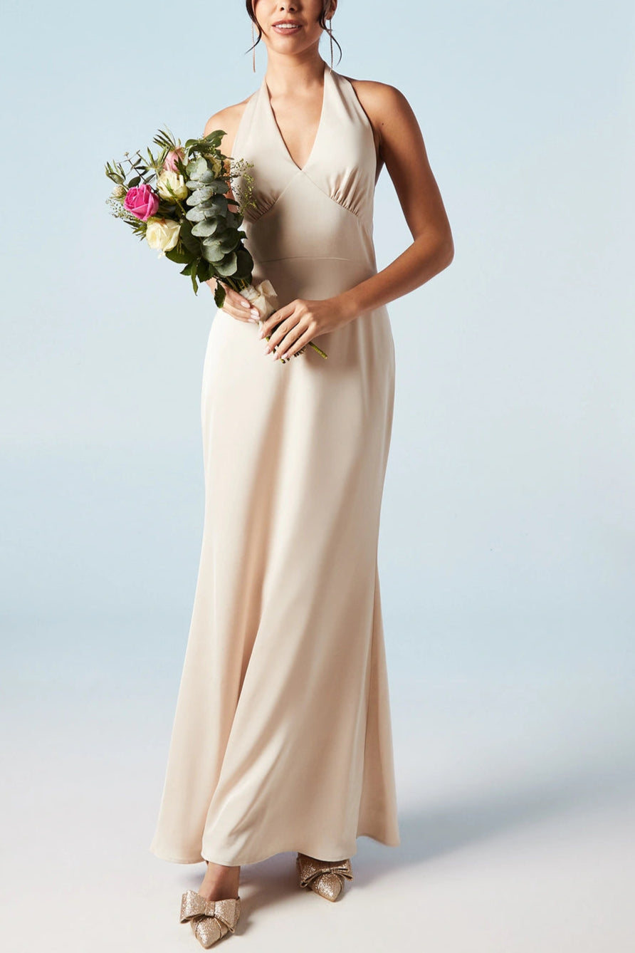 Halterneck Full of charm Satin Retract Your Waist Bridesmaids Dress