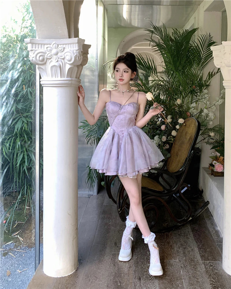 Cute Purple A-Line Short Party Dresses Spaghetti Straps Homecoming Dress