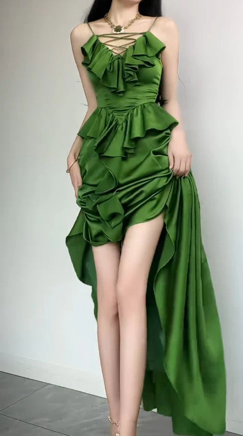 Elegant Sapphire Blue Spaghetti Strap Simple Satin V-Neck A-Line Party Dress