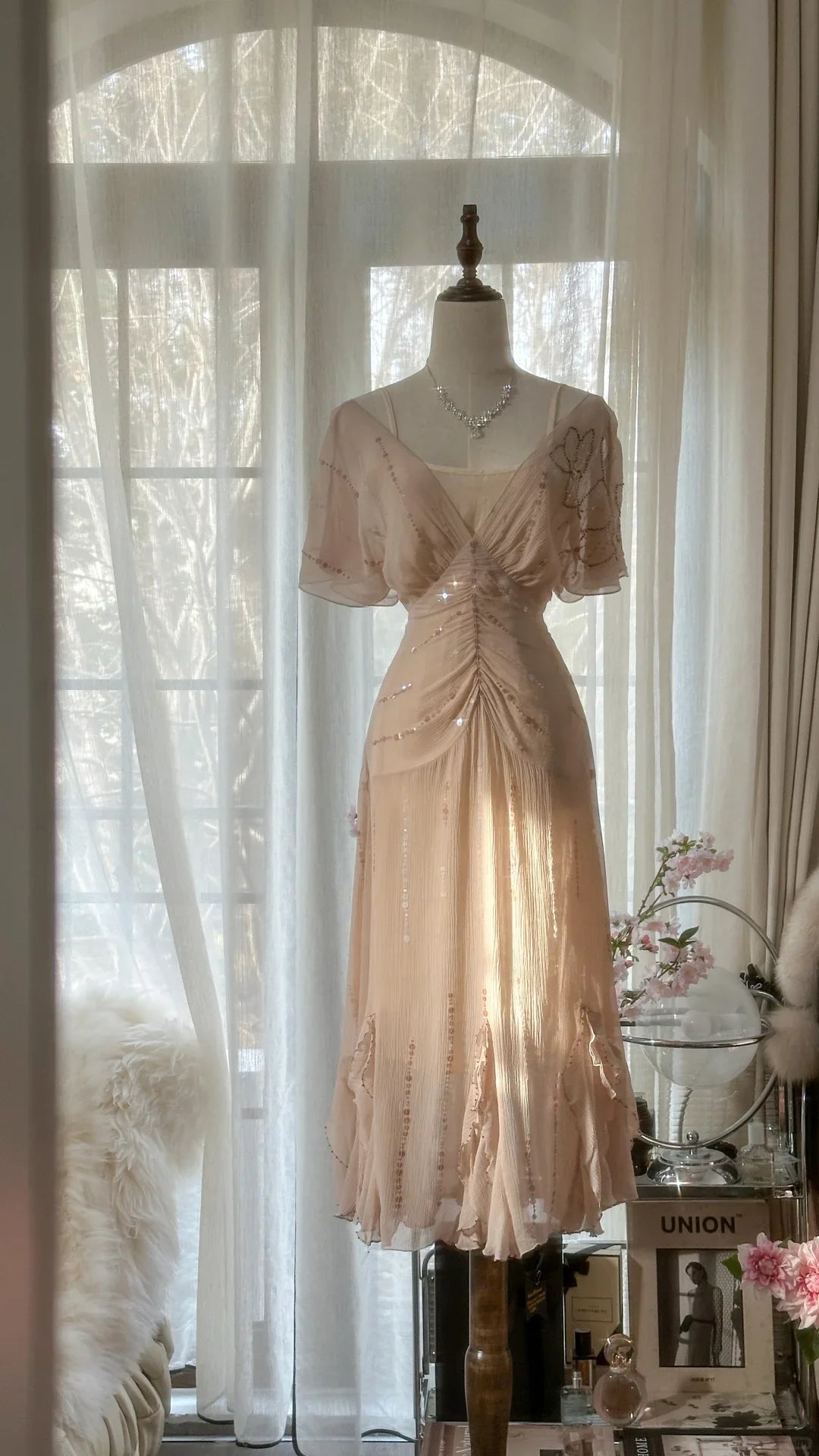 Gentle A Line V Neck Sequin Chiffon Retract Your Waist Party Dress