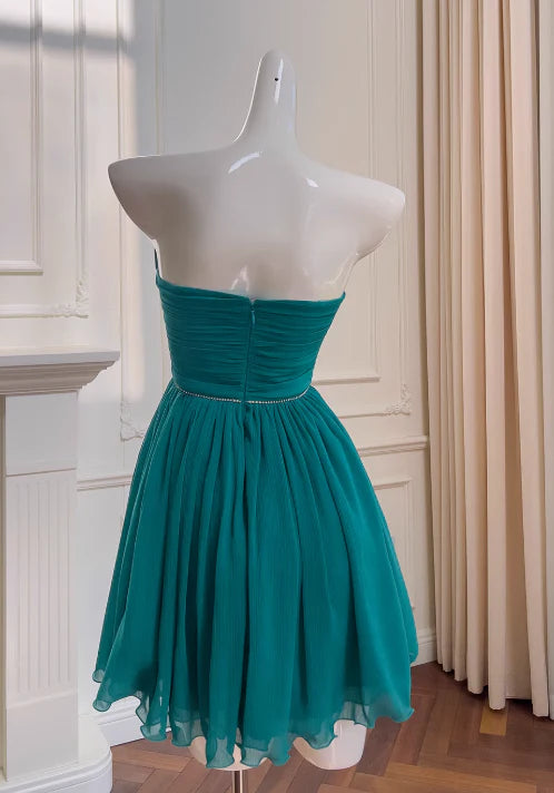 Lake blue A-line strapless chiffon short prom dress,Simple design homecoming dress