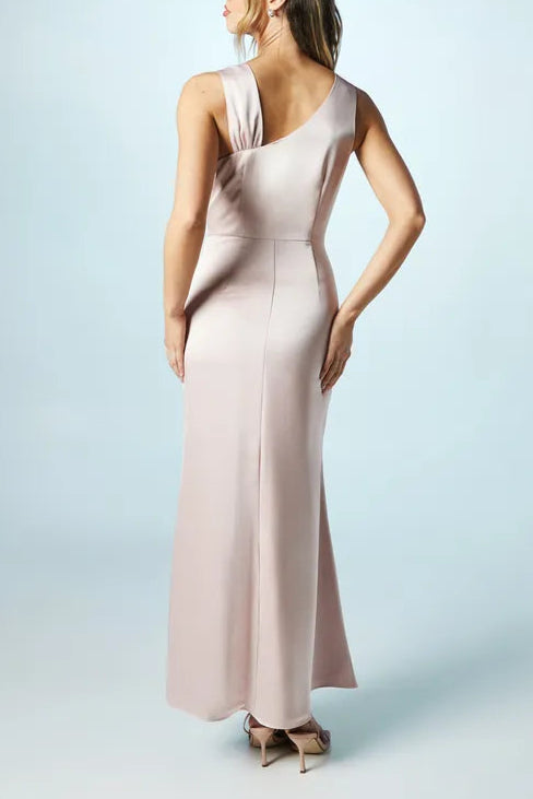Shoulder Detail Satin Maxi Elegant and gentle Slim-fit Bridesmaids Dress