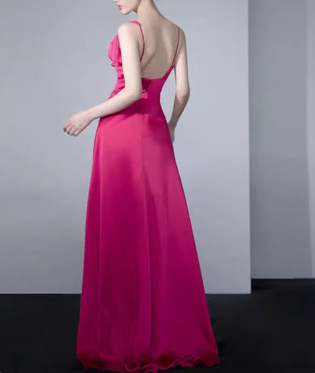 Full of charm Rose Red Satin Backless Retract Your Waist Party Dress