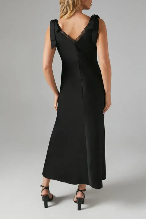 Satin Lace Insert Tie Shoulder Unique design Midi Bridesmaids Dress