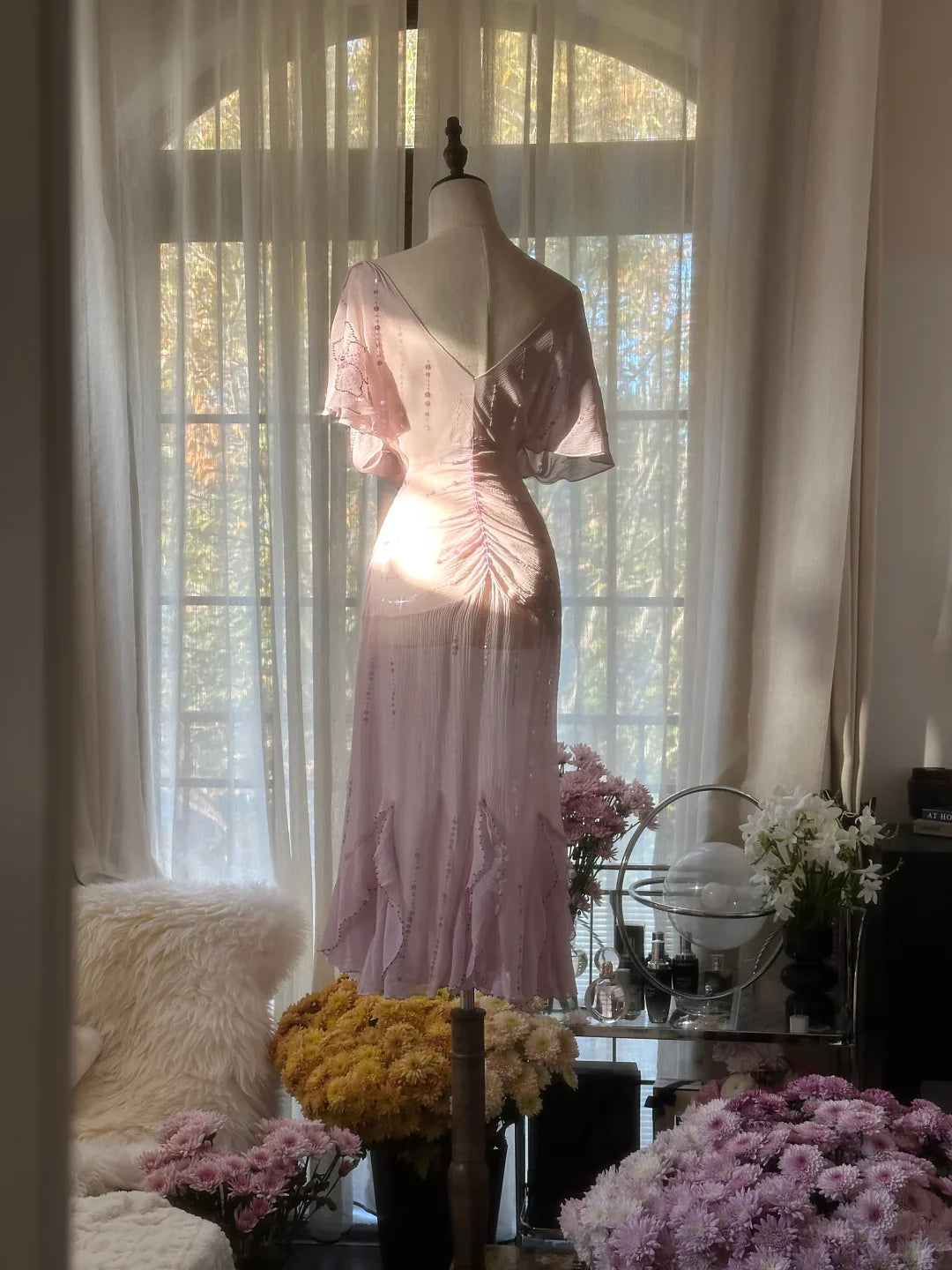 Gentle A Line V Neck Sequin Light Purple Chiffon Gentle and elegant Party Dress