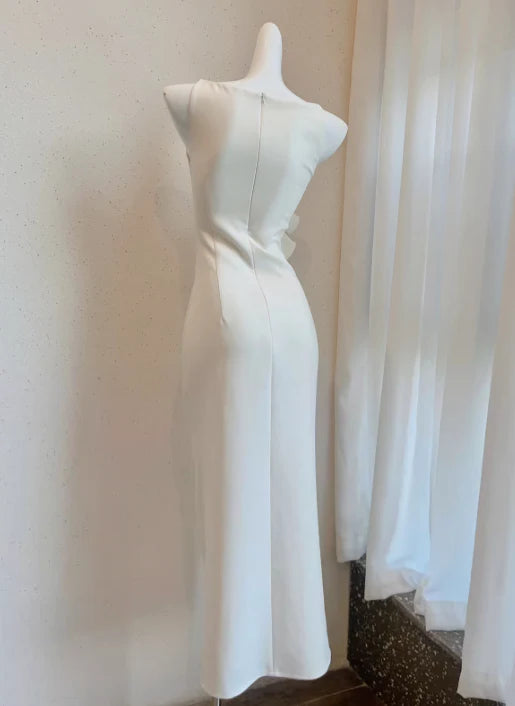 White ruffled suspender dress temperament retract your waist party dress