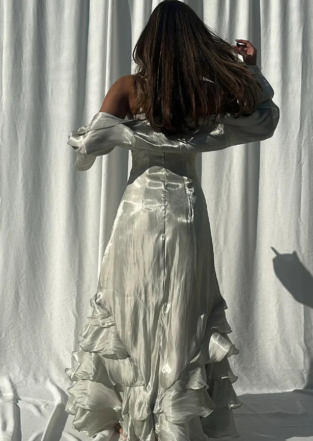 Elegant Straps Pleated Ruffles Long Prom Dress Exquisite tailoring Evening Gown