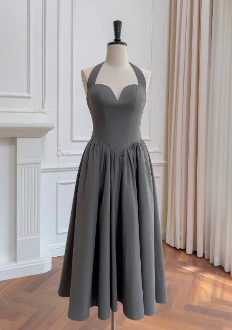 Full of charm Grey Halter Neck A-line Retract Your Waist Party Dress