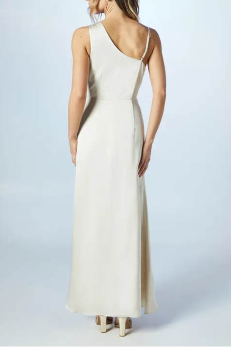Asymmetric Shoulder Full of charm Unique design Satin Maxi Bridesmaids Dress