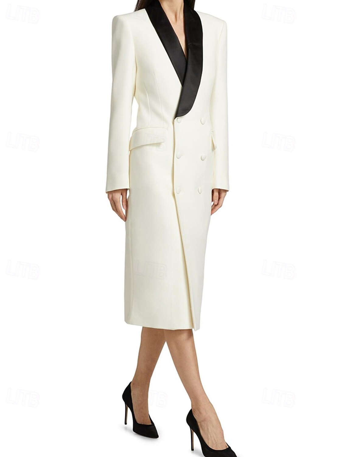 Blazer Dress Shawl Lapel Double Breasted Tuxedo Dress A-Line Mother of the Bride Dress Elegant Simple Minimalist V Neck Floor Length Satin Crepe Long Sleeve with Buttons 2025