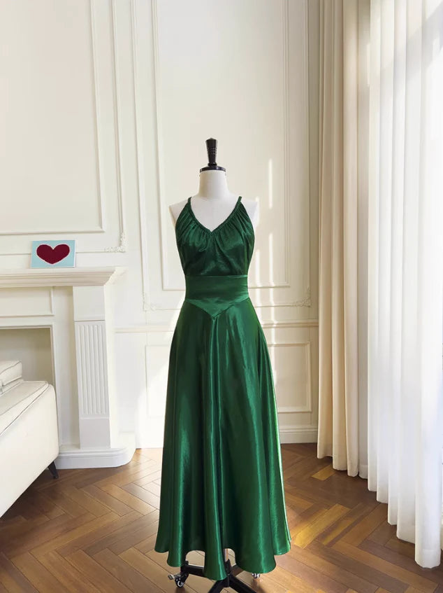 Green A-line V-neck Satin Short Formal Dress, Full of charm Homecoming Dress