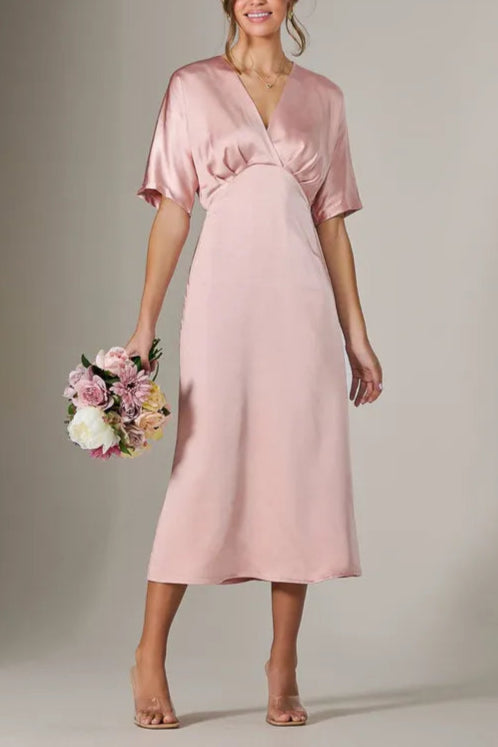 Satin Exquisite tailoring A-Line Retract Your Waist Midaxi Bridesmaids Dress