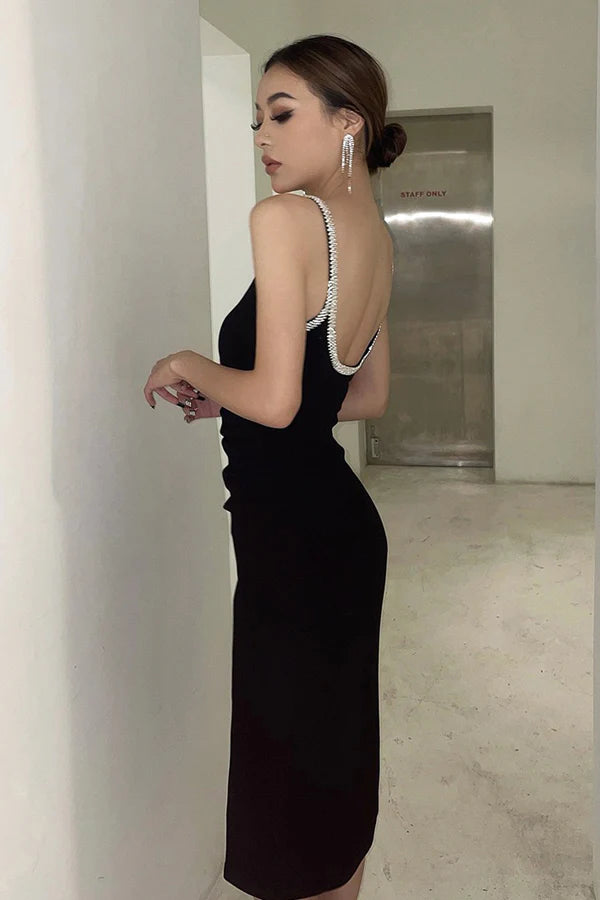 Short Prom Dress Black Spaghetti Straps Homecoming Dress With Rhinestone