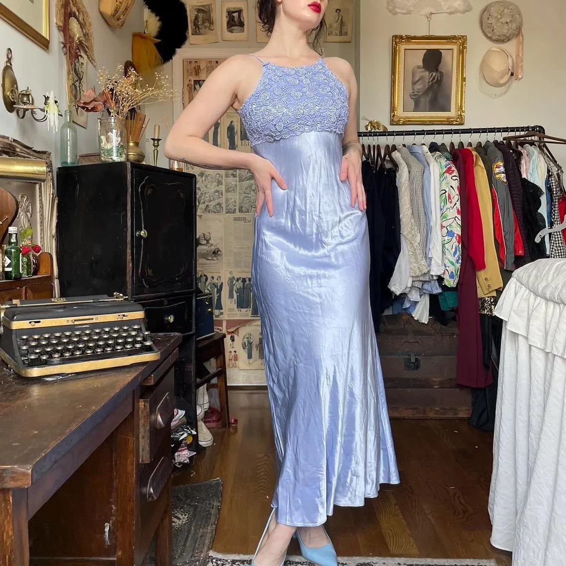 Vintage 90s Formal Dress Liquid Satin Iridescent Mermaid Silhouette, Y2K Evening Gown