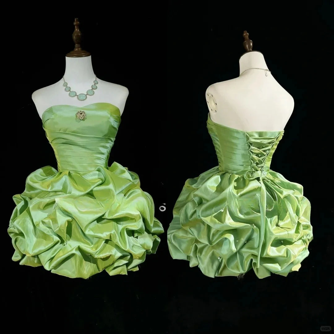 Fashion Green Strapless A-Line Satin Short Prom Dress Homecoming Dresses