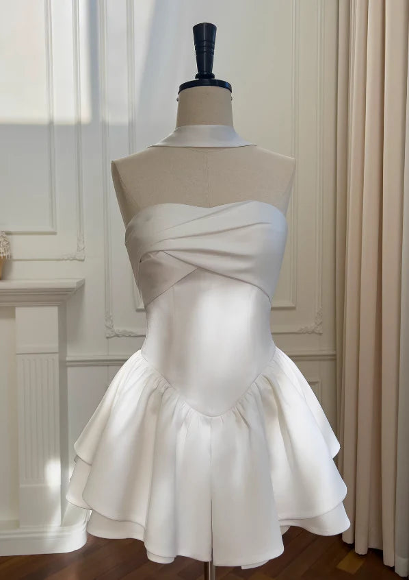Fairytale White Strapless Short Prom Dress Elegant Unique design Evening Dress